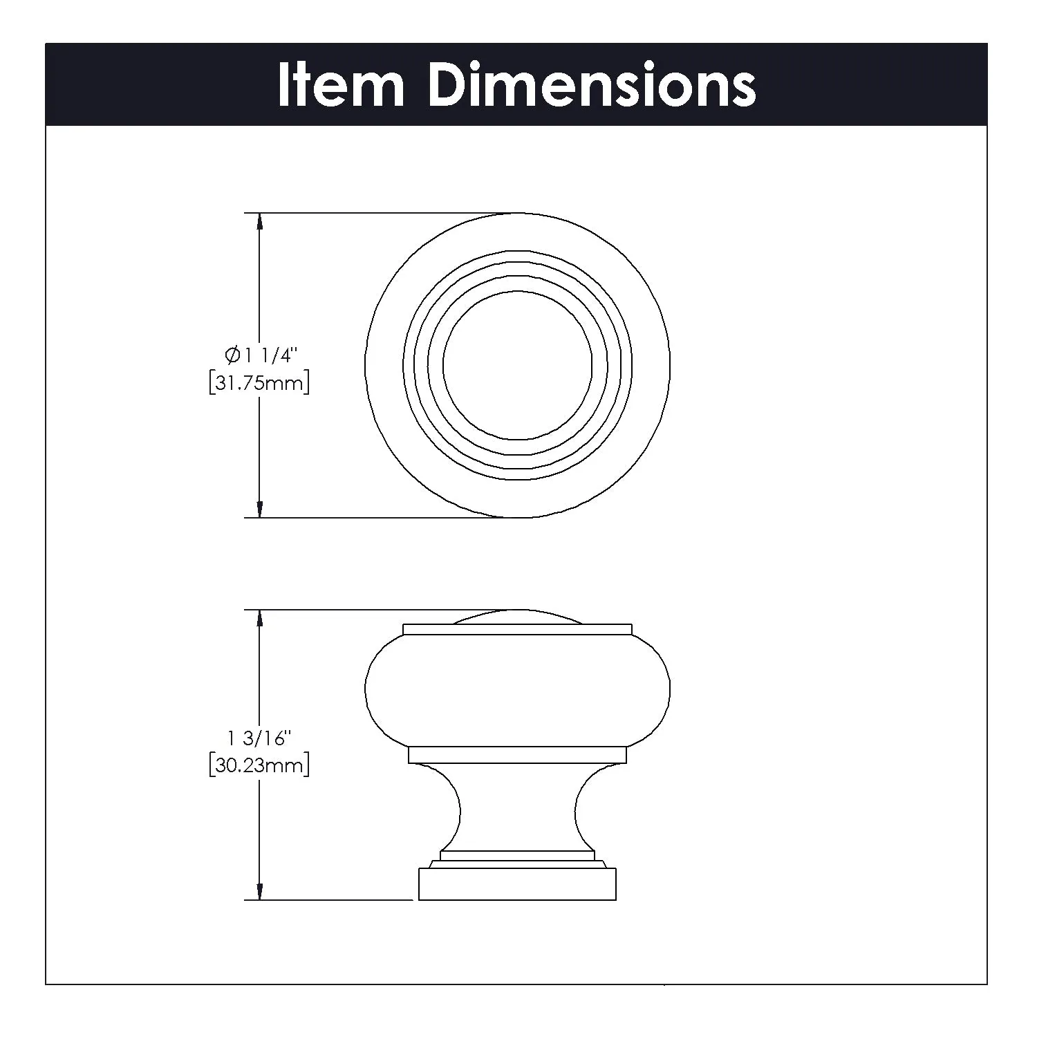 1-1/4 inch (32mm) Cottage Cabinet Knob