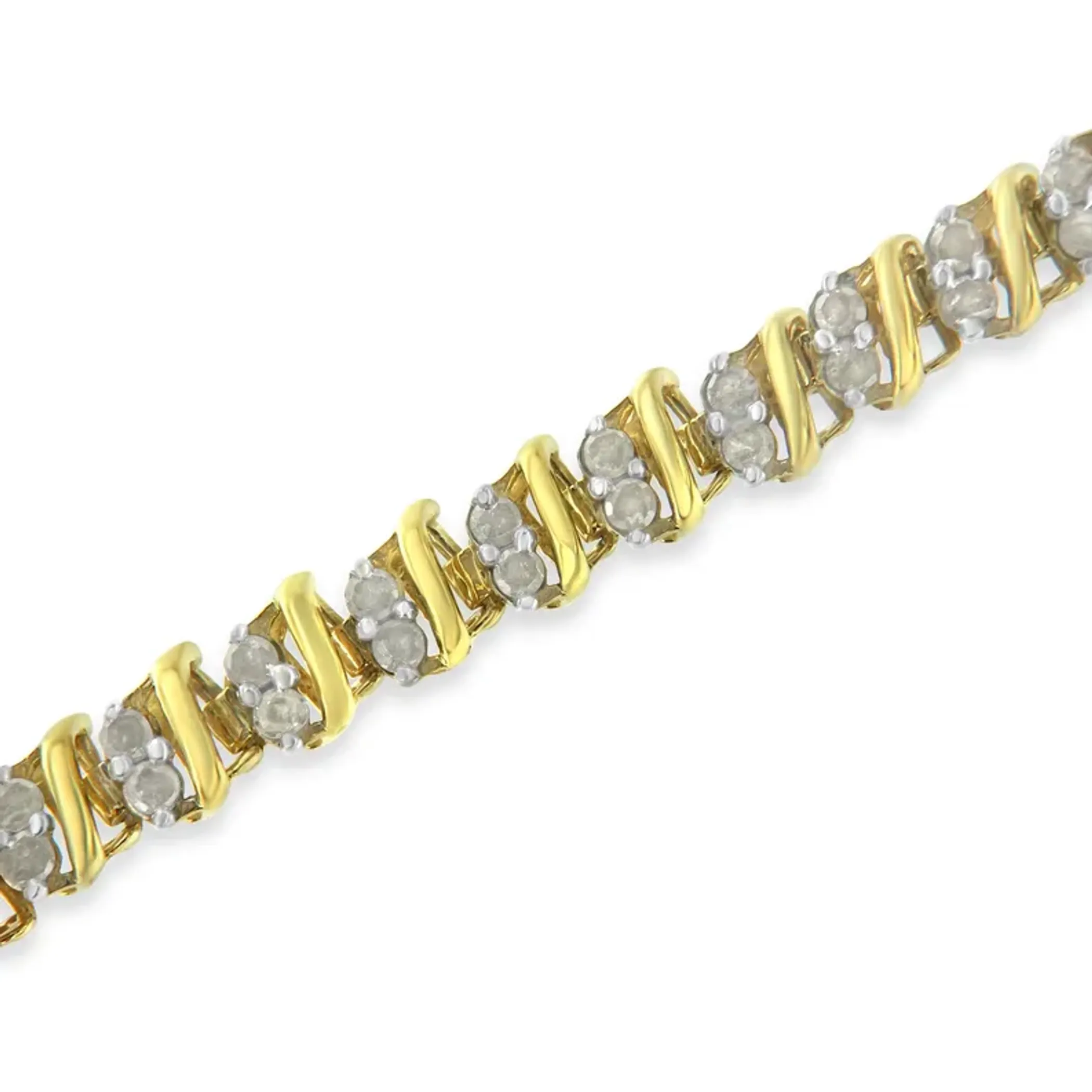 10K Yellow Gold over .925 Sterling Silver 2.0 Cttw Diamond Heart Charm 7" Link Bracelet (I-J Color, I3 Clarity)