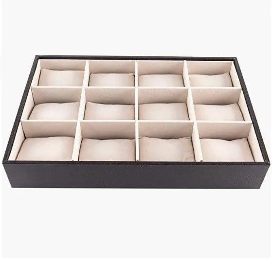 12-Compartment Bracelet Storage Tray with Pillows, Black