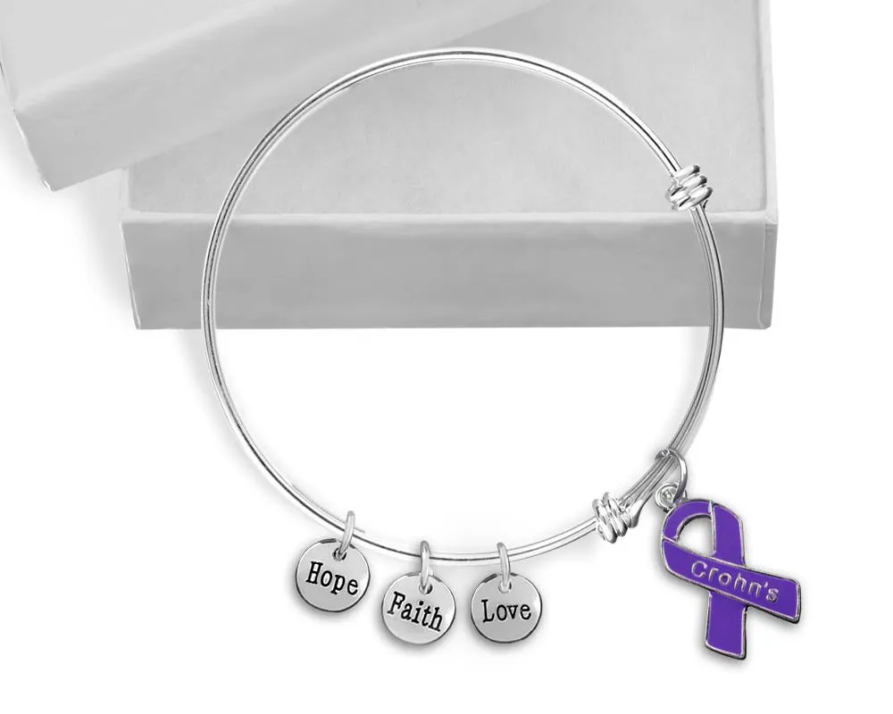 12 Crohn's Disease Purple Ribbon Retractable Bracelets