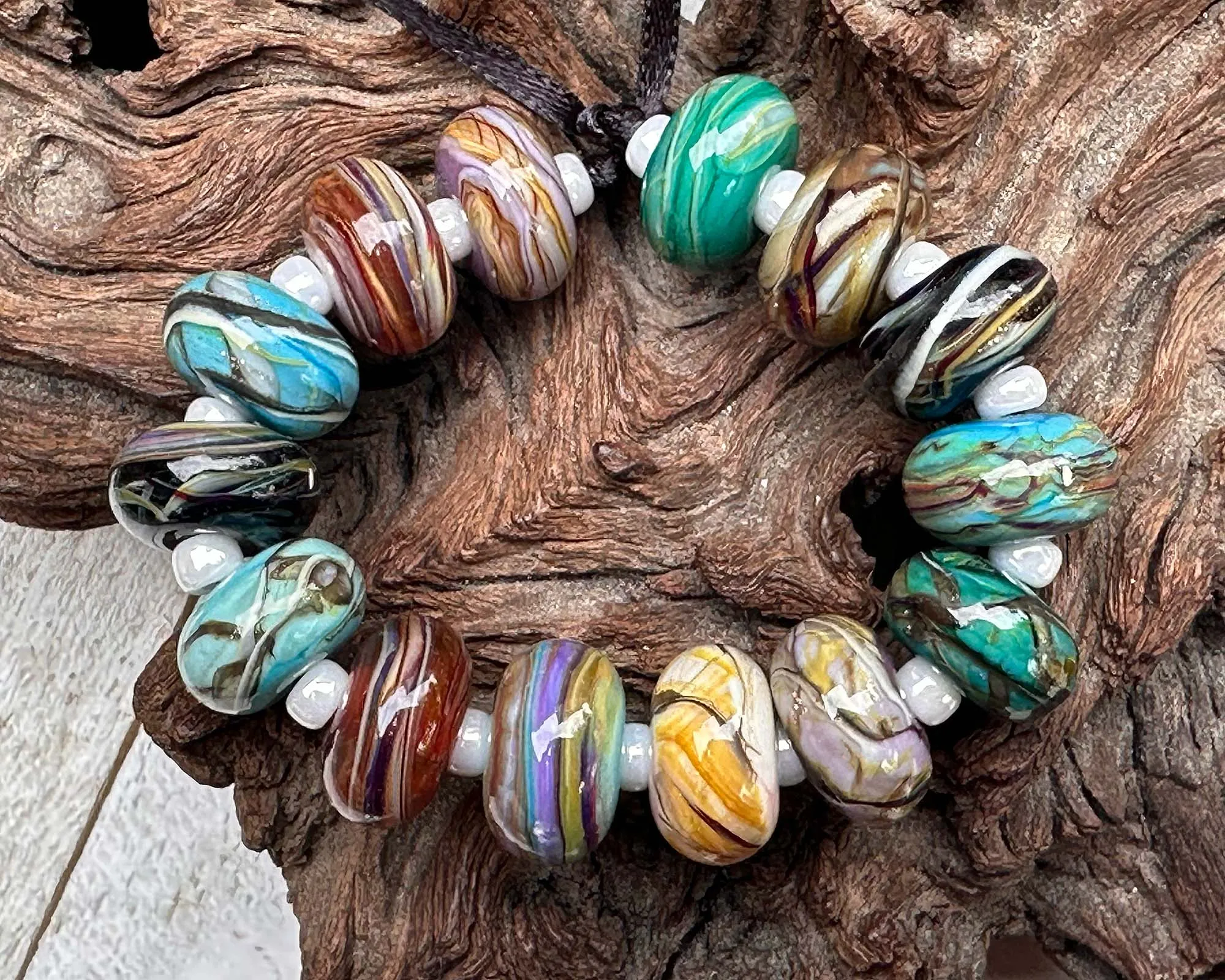 14 Desert Opal Gems Lampwork Beads Set SRA