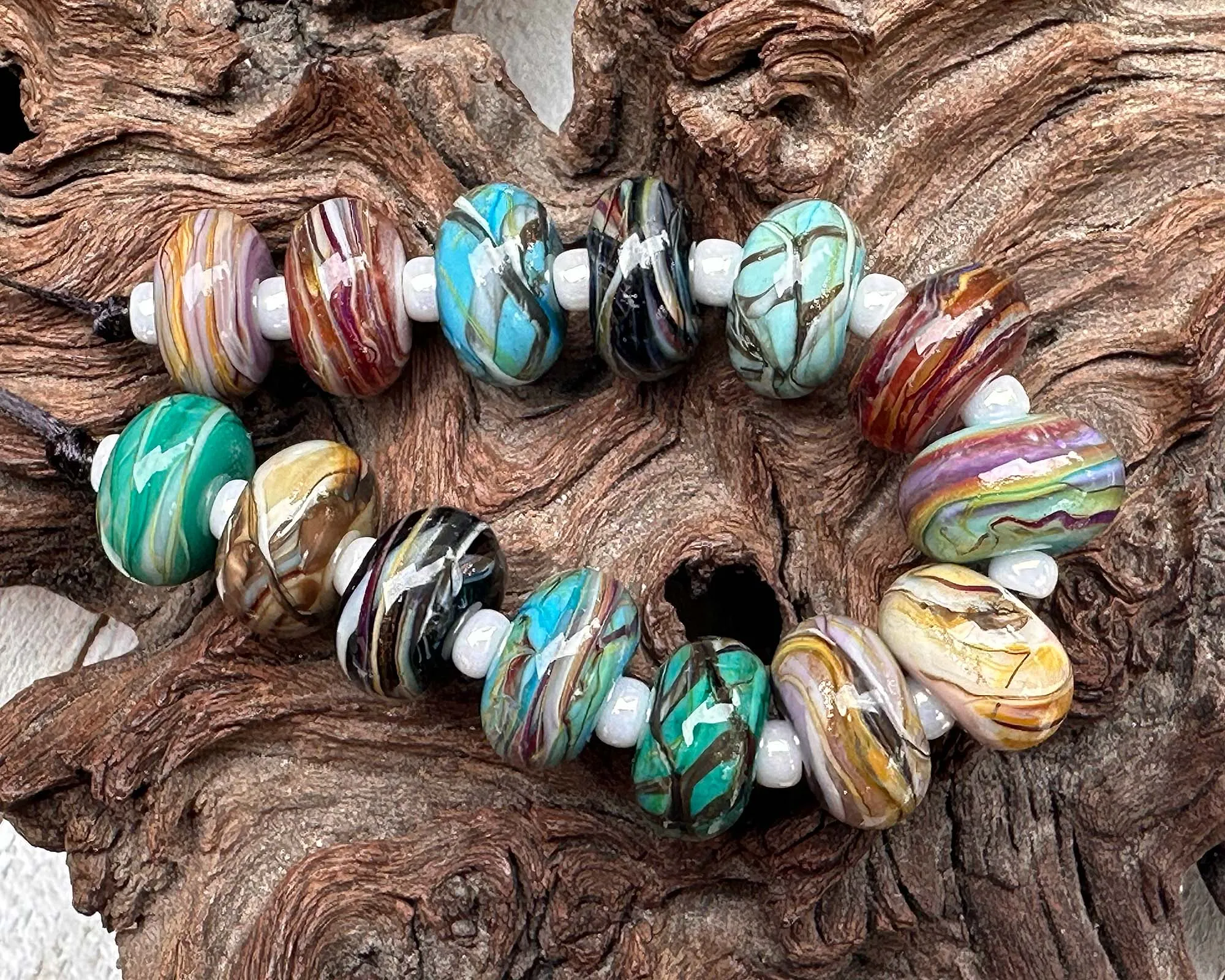 14 Desert Opal Gems Lampwork Beads Set SRA