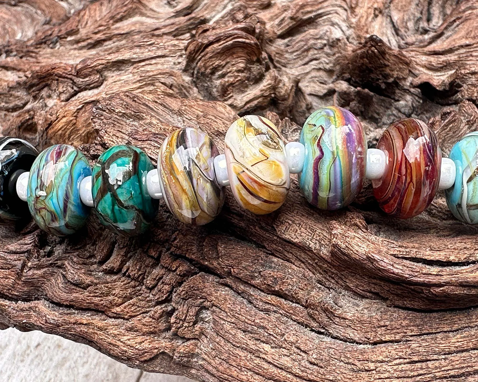 14 Desert Opal Gems Lampwork Beads Set SRA