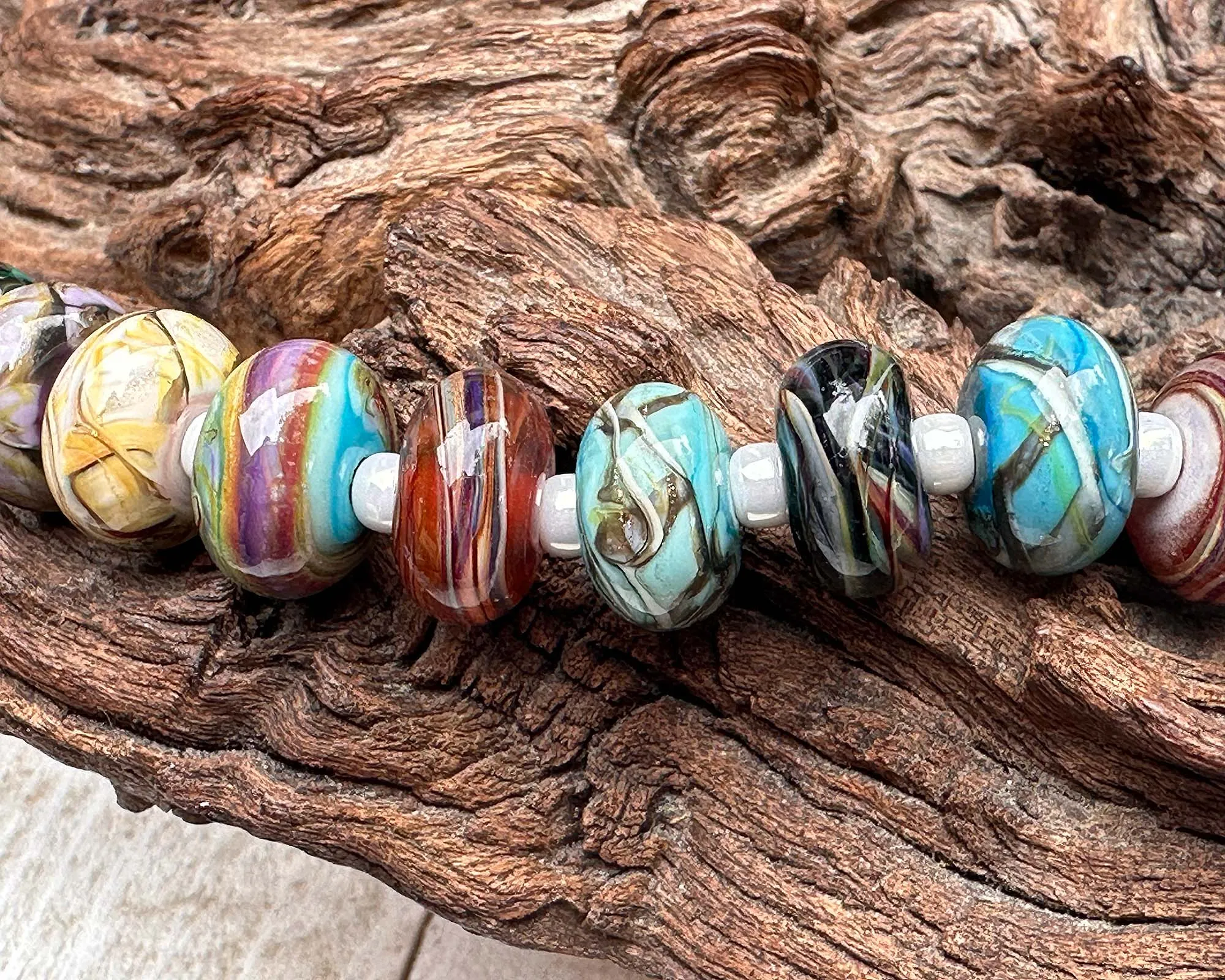 14 Desert Opal Gems Lampwork Beads Set SRA