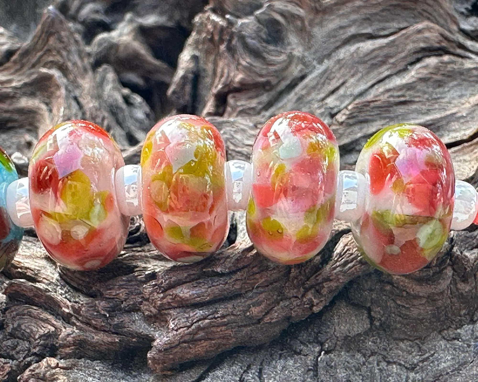 14 Rose Mosaic Lampwork Beads Set SRA