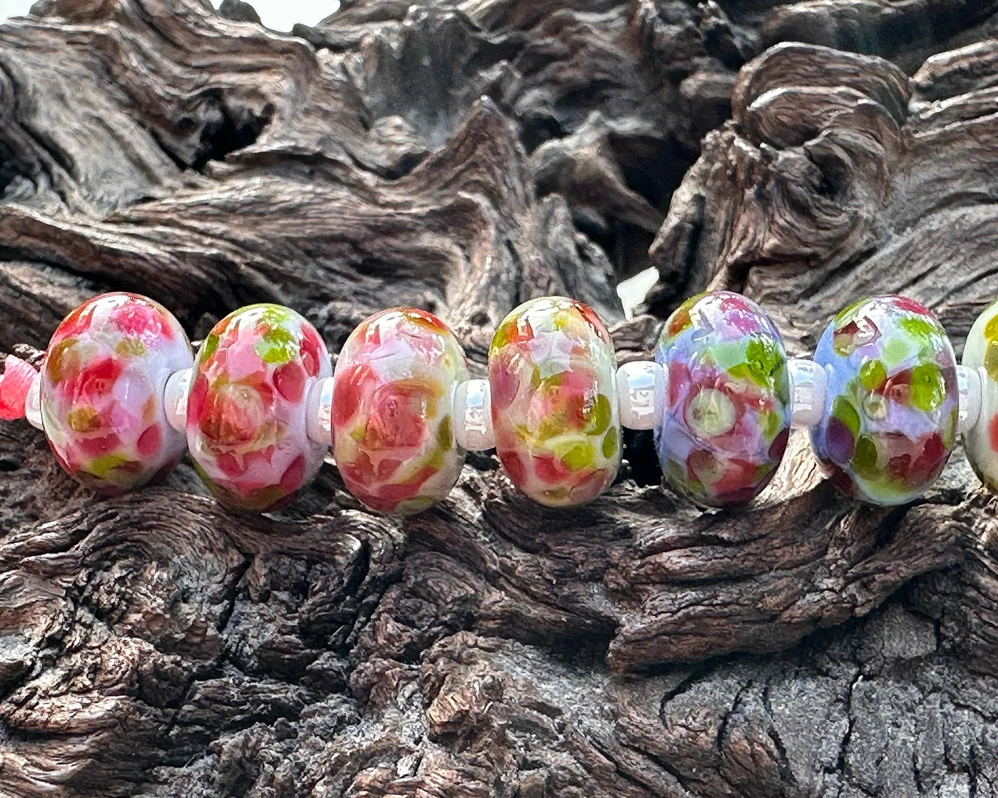 14 Rose Mosaic Lampwork Beads Set SRA