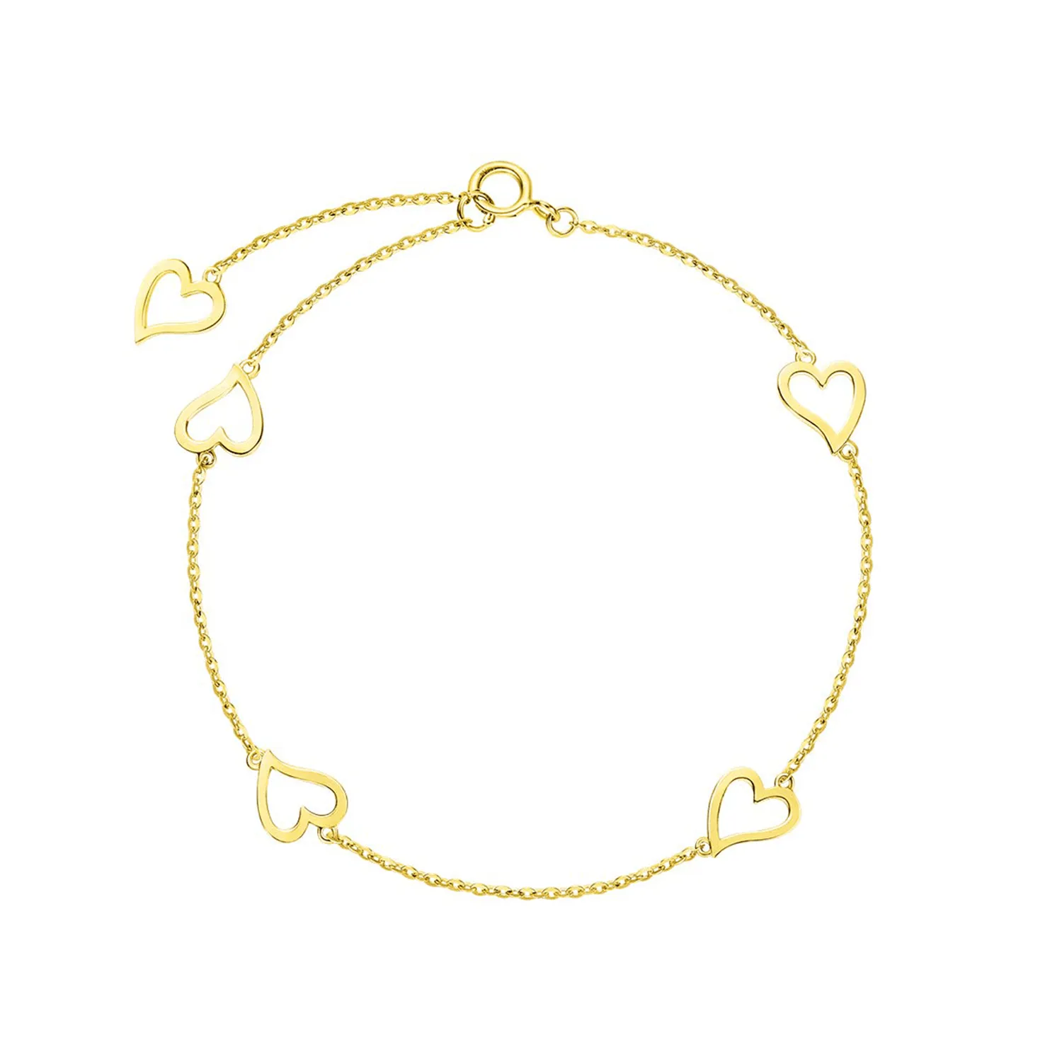 14K Solid Yellow Gold Open Heart Delicate Simple Thin Bracelet