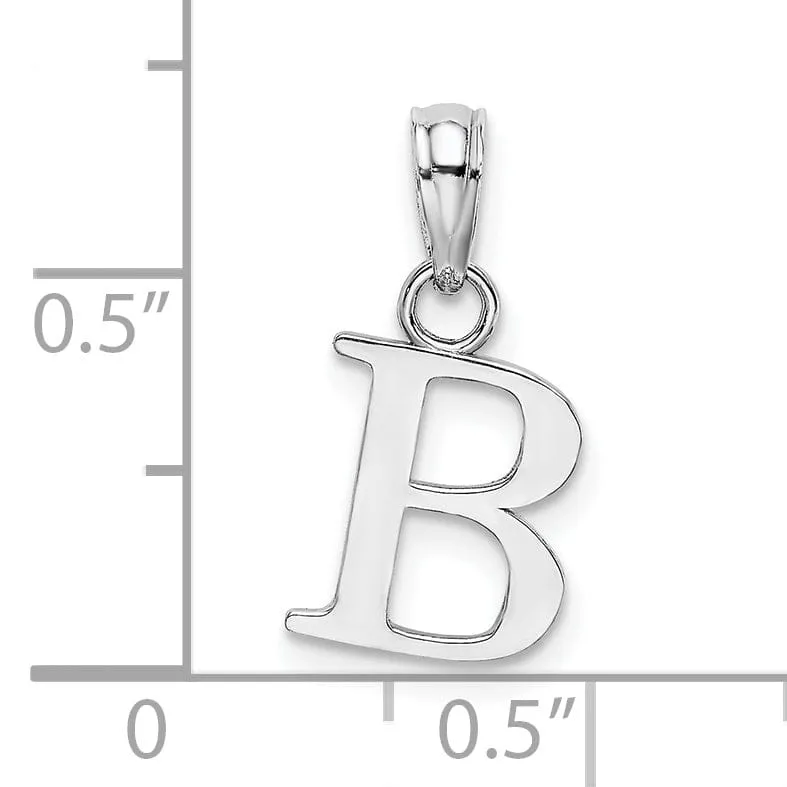 14K White Gold Block Design Small Letter B Initial Charm Pendant