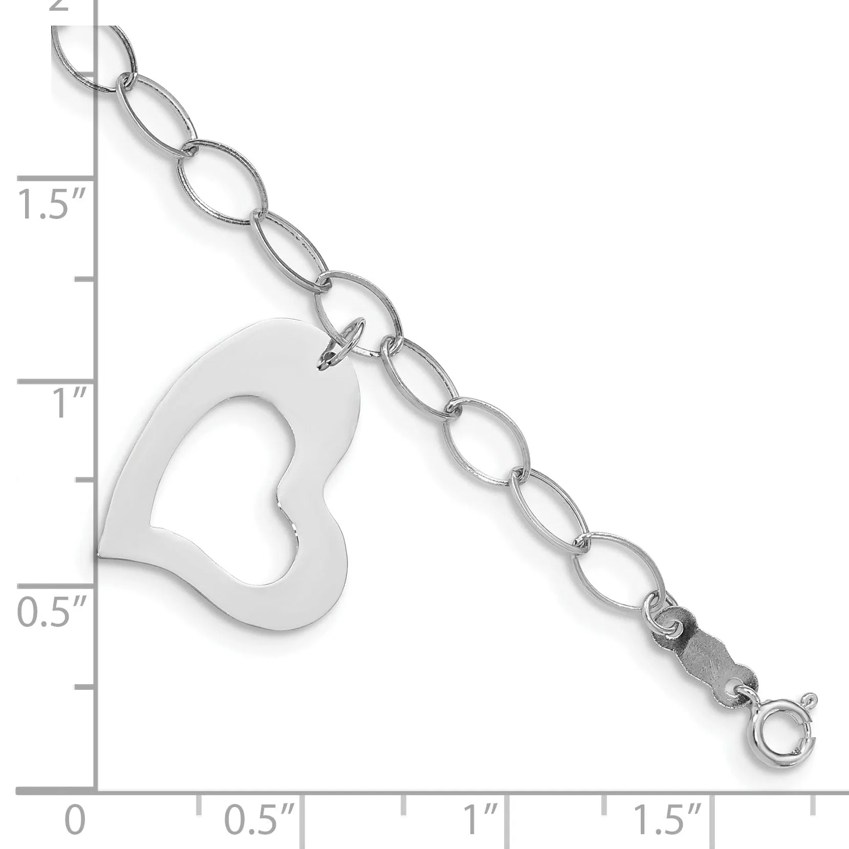 14K white gold oval link open chain heart design 7.25-inch bracelet