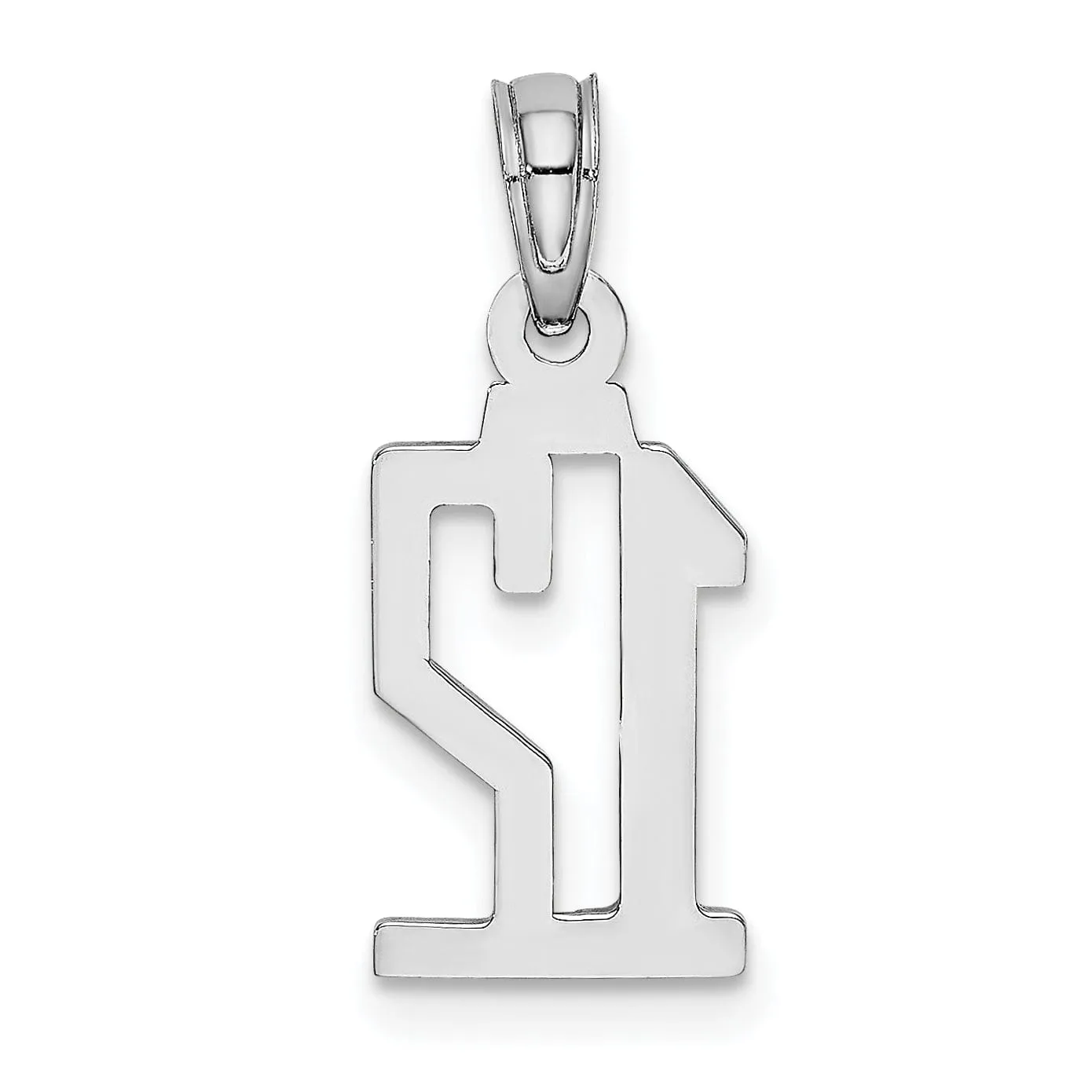 14K White Gold Polished Finished Block Script Design Number 12 Charm Pendant