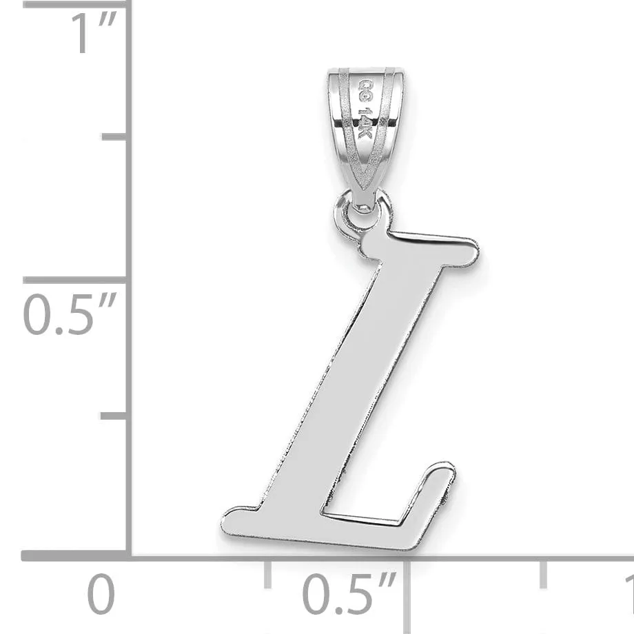 14k White Gold  Slanted Design Letter L Initial Charm Pendant