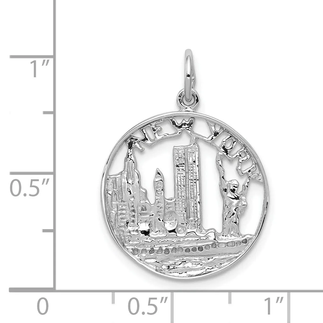 14k White Gold Solid Polished Finish Solid NEW YORK Skyline Theme Design Charm Pendant