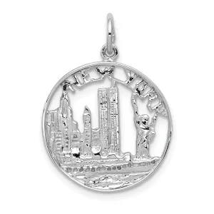 14k White Gold Solid Polished Finish Solid NEW YORK Skyline Theme Design Charm Pendant