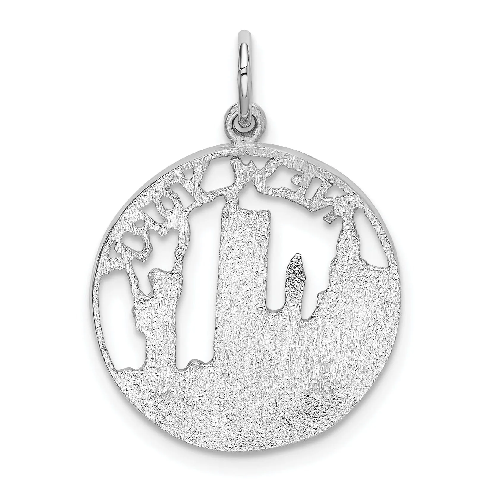 14k White Gold Solid Polished Finish Solid NEW YORK Skyline Theme Design Charm Pendant