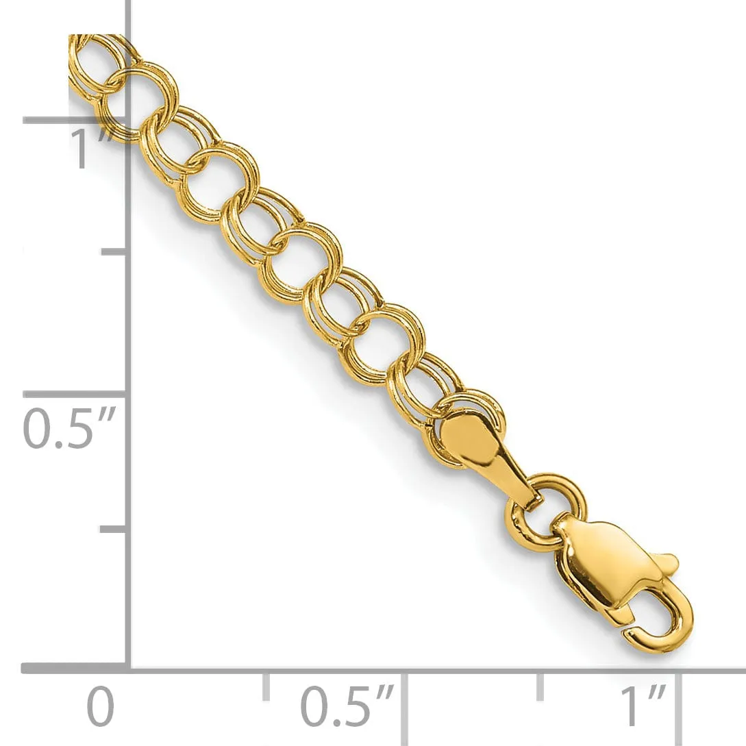 14K Yellow Gold Charm Bracelet - Double Link, Semi-4-MM Wide, 8-inch