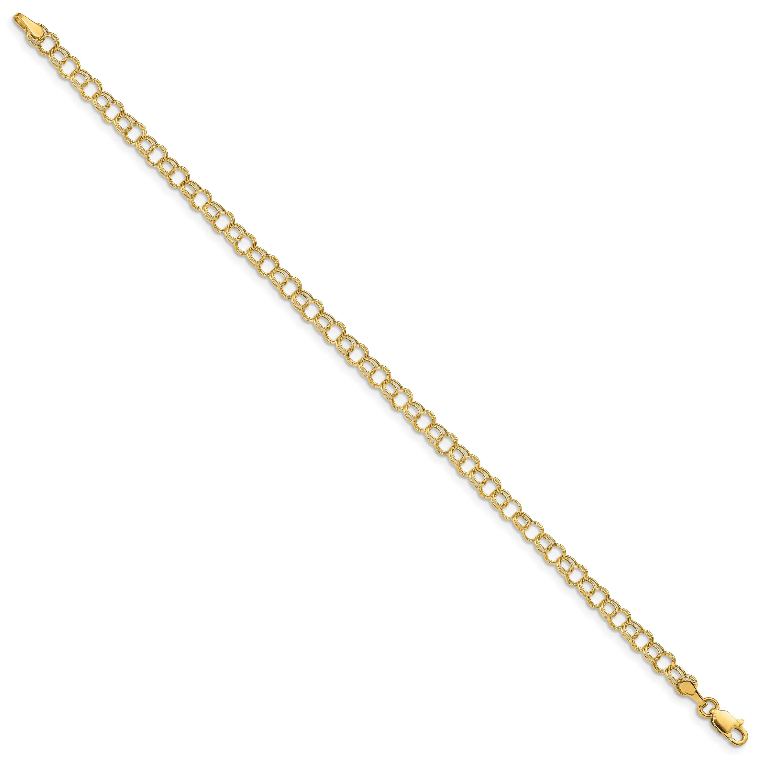 14K Yellow Gold Charm Bracelet - Double Link, Semi-4-MM Wide, 8-inch