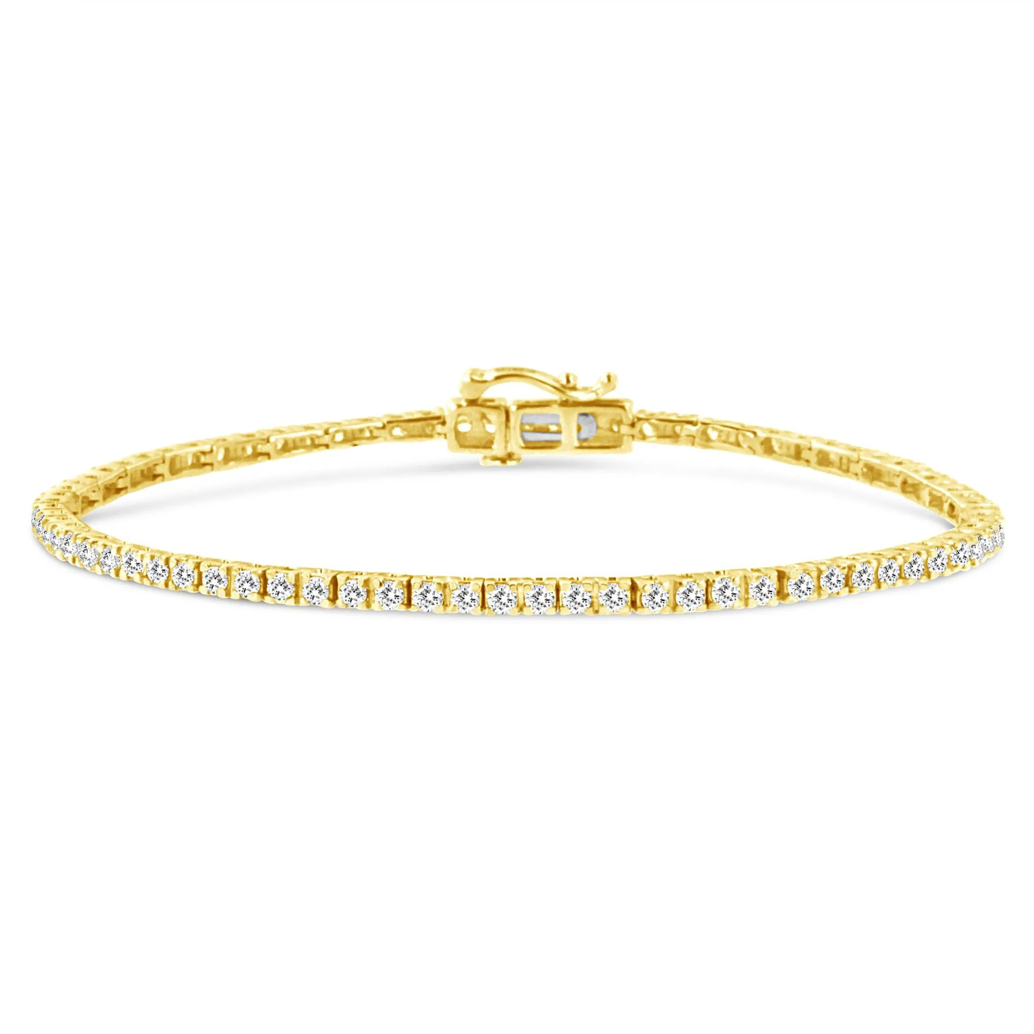 14K Yellow Gold Plated .925 Sterling Silver 2.0 Cttw Diamond Classic Link Tennis Bracelet (K-L Color, I2-I3 Clarity) - 7-1/4"