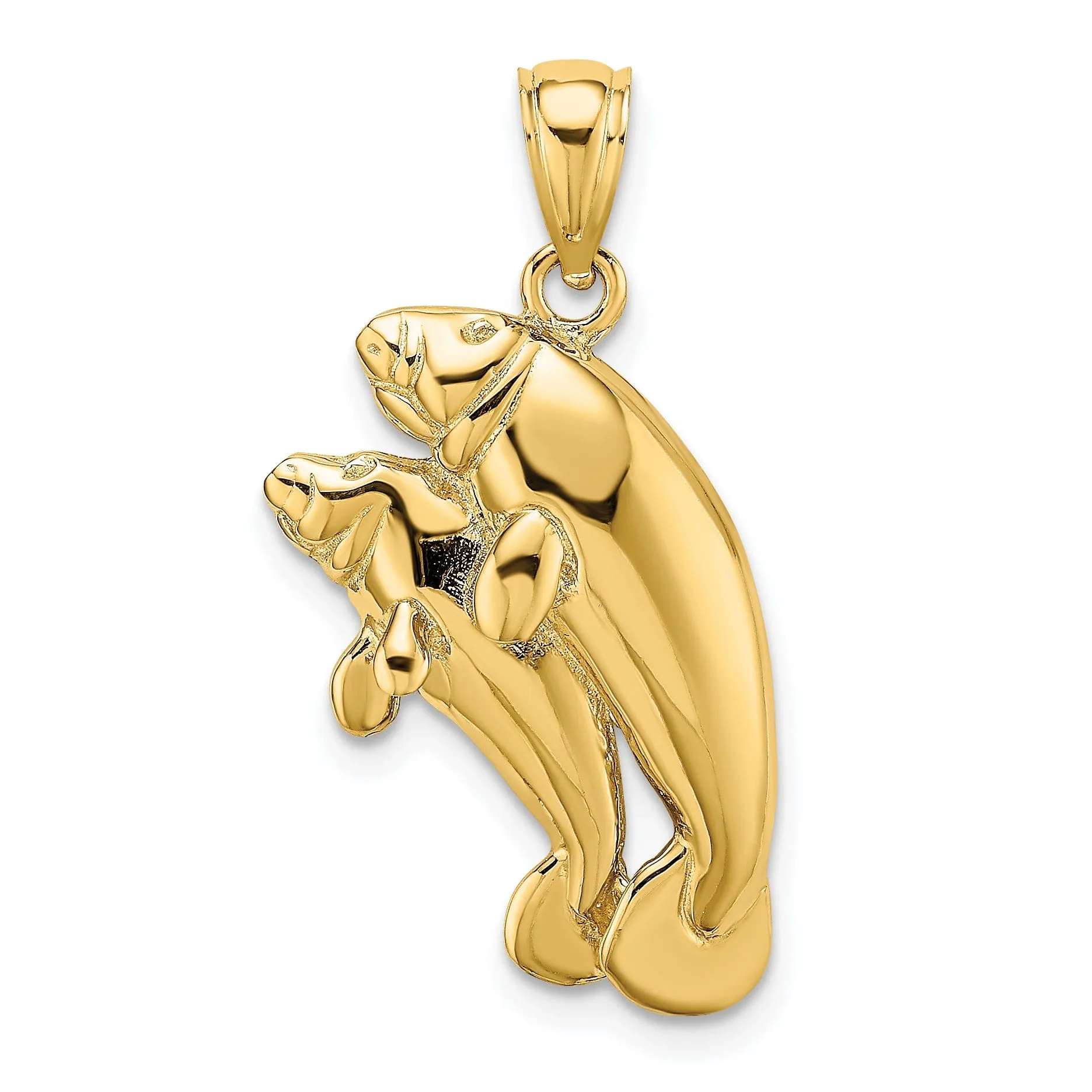 14K Yellow Gold Polished Finish 2-Dimensional Two Manatees Design Charm Pendant