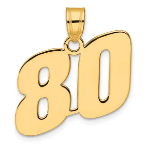 14k Yellow Gold Polished Finish Block Script Design Number 80 Charm Pendant