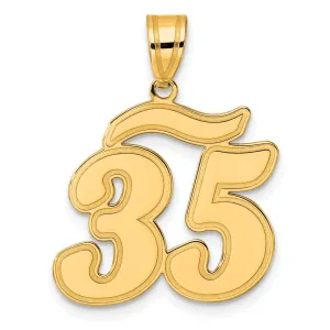 14k Yellow Gold Polished Finish Script Design Number 35 Charm Pendant