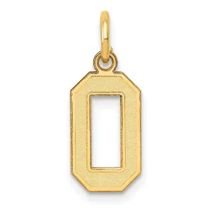 14k Yellow Gold Satin Brush Finish Small Size Number 0 Charm Pendant