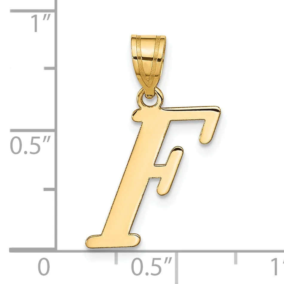 14k Yellow Gold Slanted Design Letter F Initial Charm Pendant