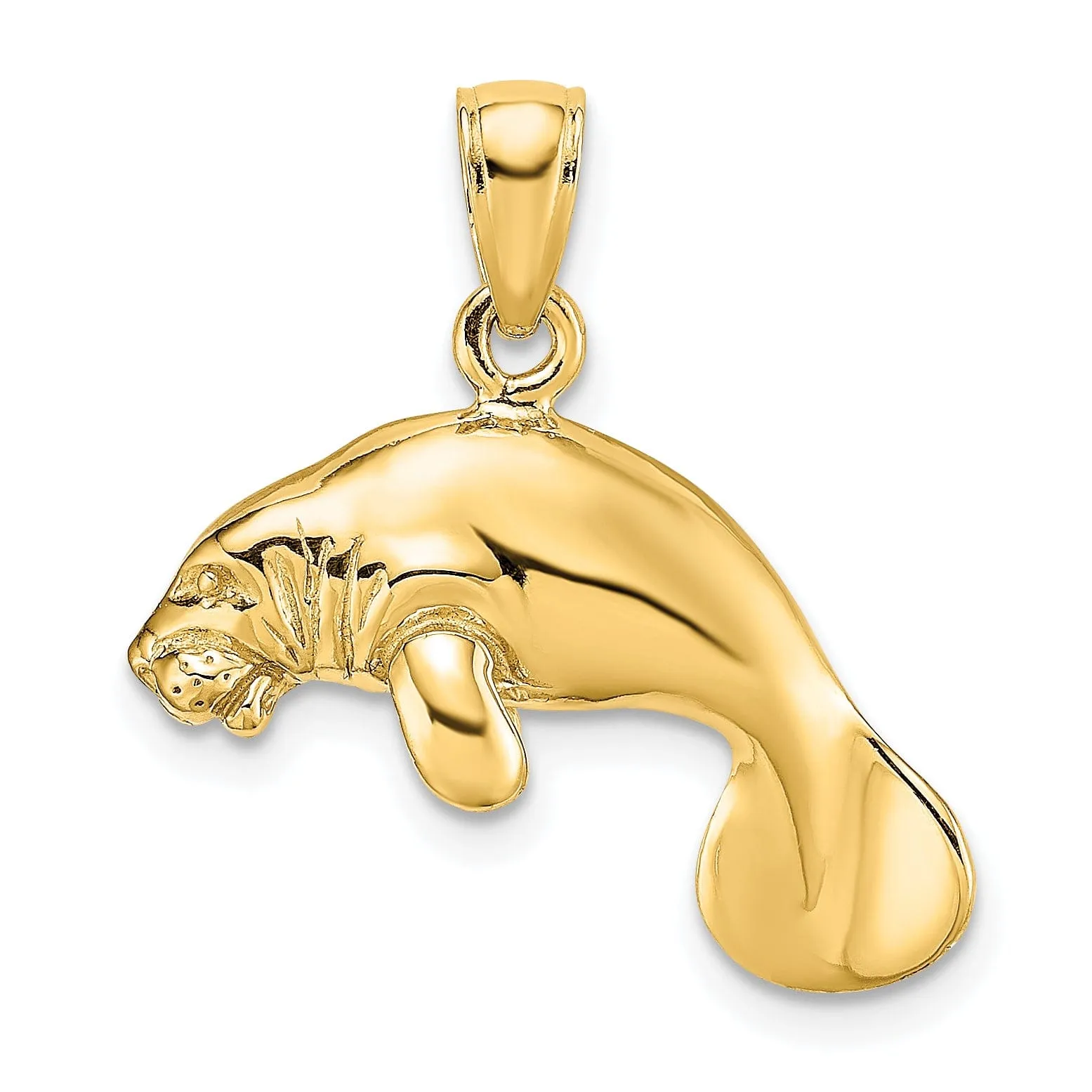 14K Yellow Gold Solid 3-Dimensional Polished Finish Swimming Manatee Design Charm Pendant