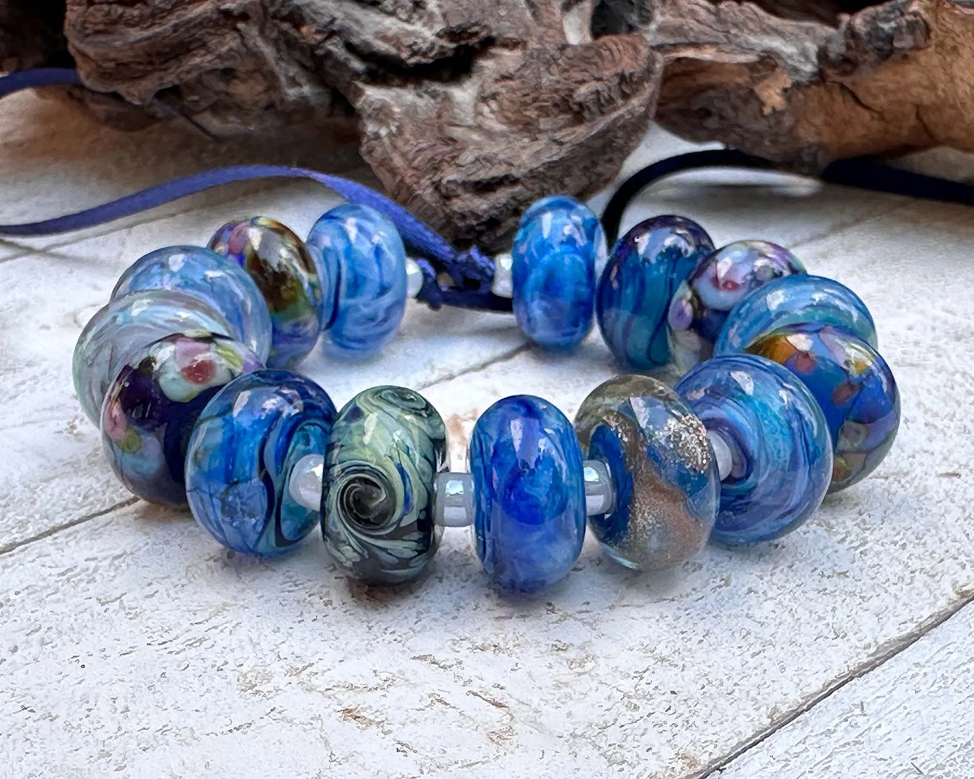 15 Eclectic Blue Mix Lampwork Beads Set SRA