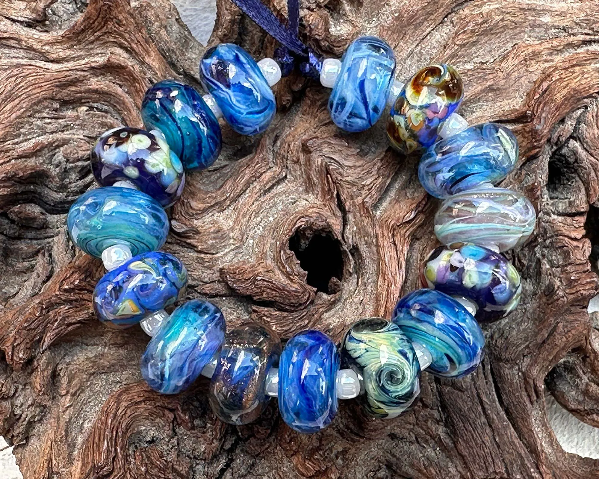 15 Eclectic Blue Mix Lampwork Beads Set SRA