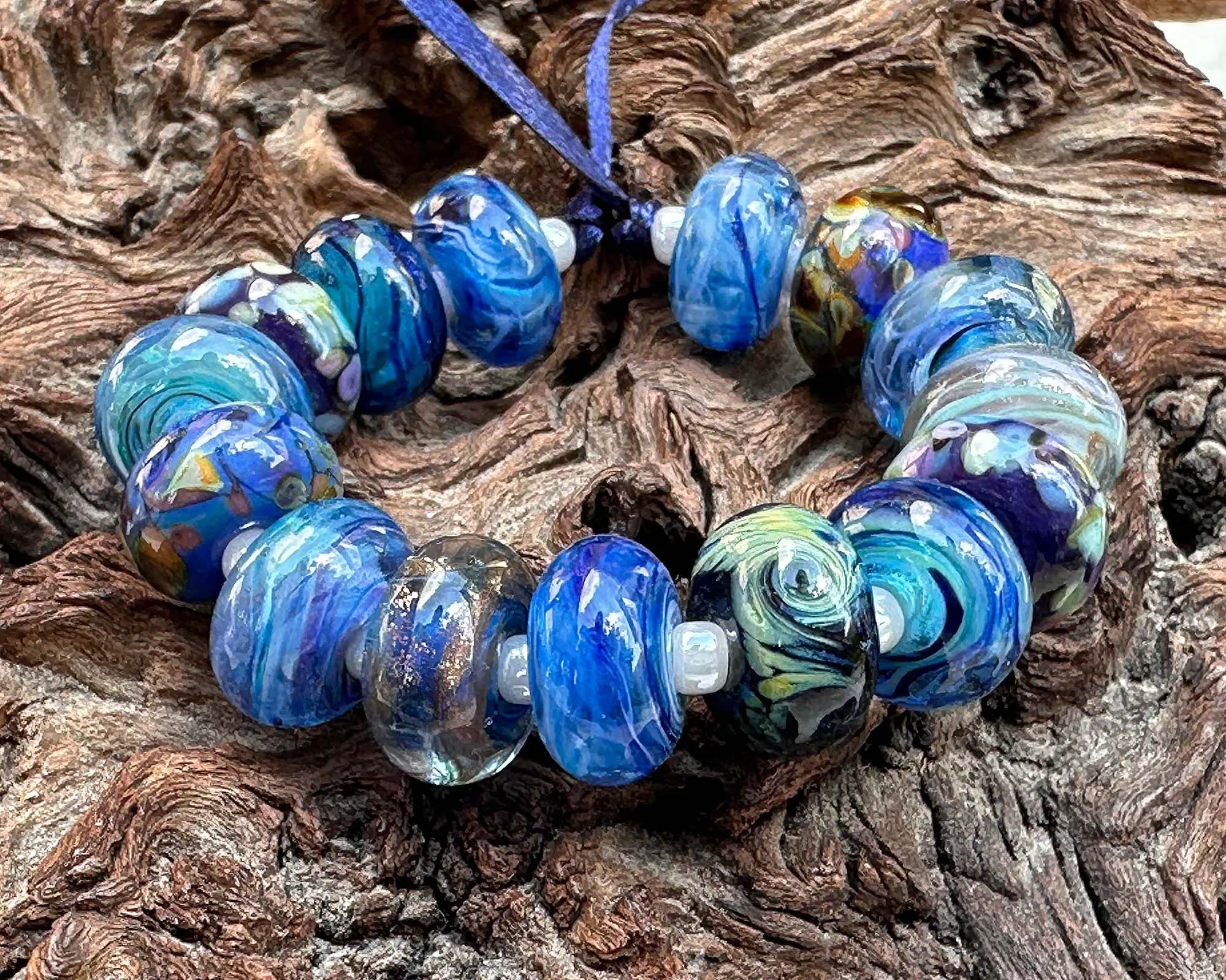 15 Eclectic Blue Mix Lampwork Beads Set SRA