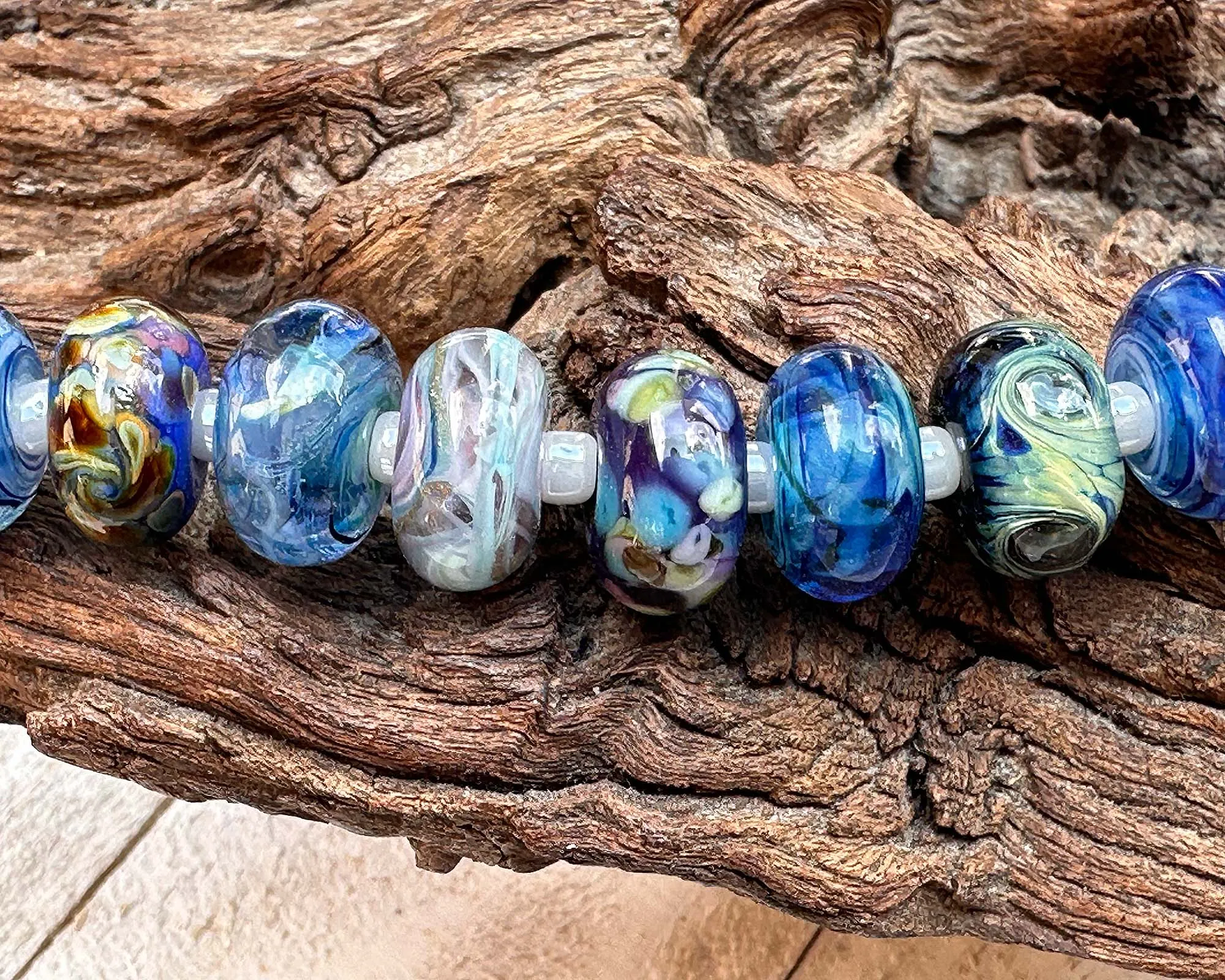 15 Eclectic Blue Mix Lampwork Beads Set SRA