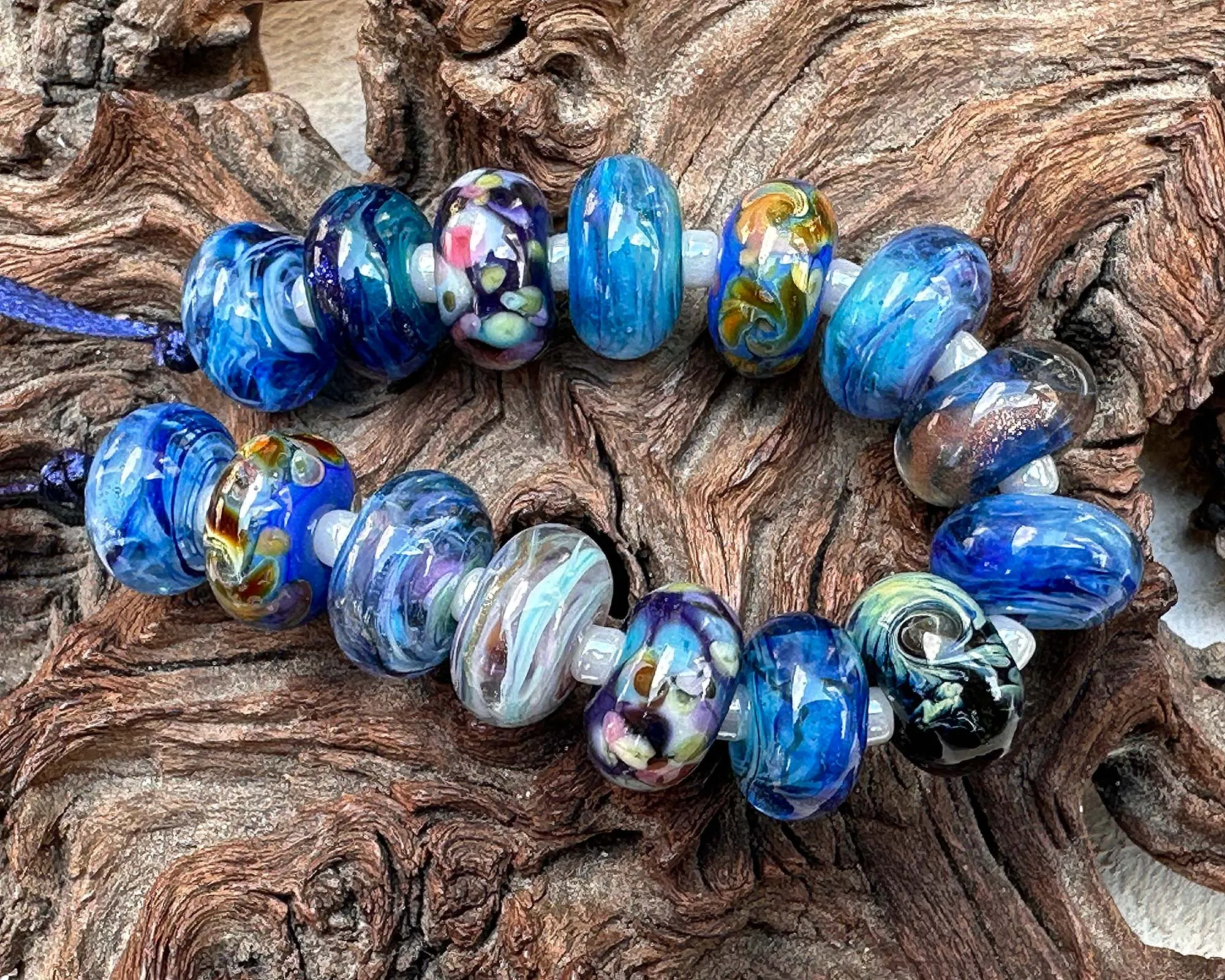 15 Eclectic Blue Mix Lampwork Beads Set SRA