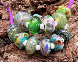 18 Green Orphan Mixed Lampwork Beads SRA