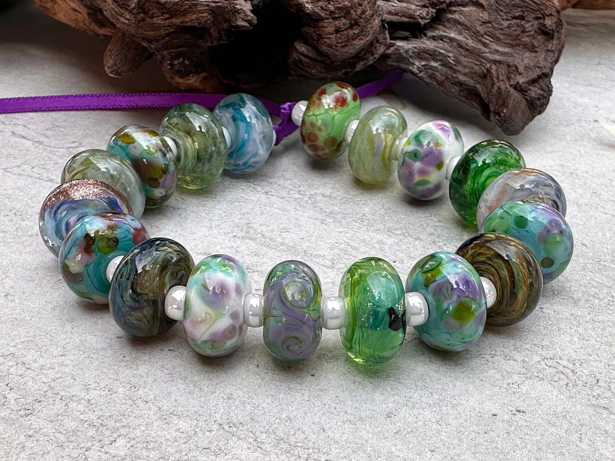 18 Green Orphan Mixed Lampwork Beads SRA