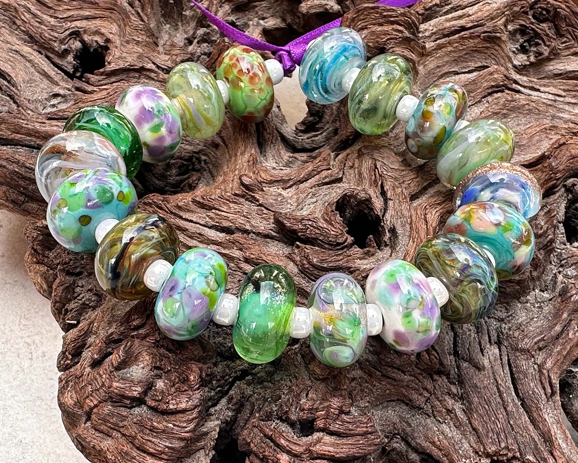 18 Green Orphan Mixed Lampwork Beads SRA