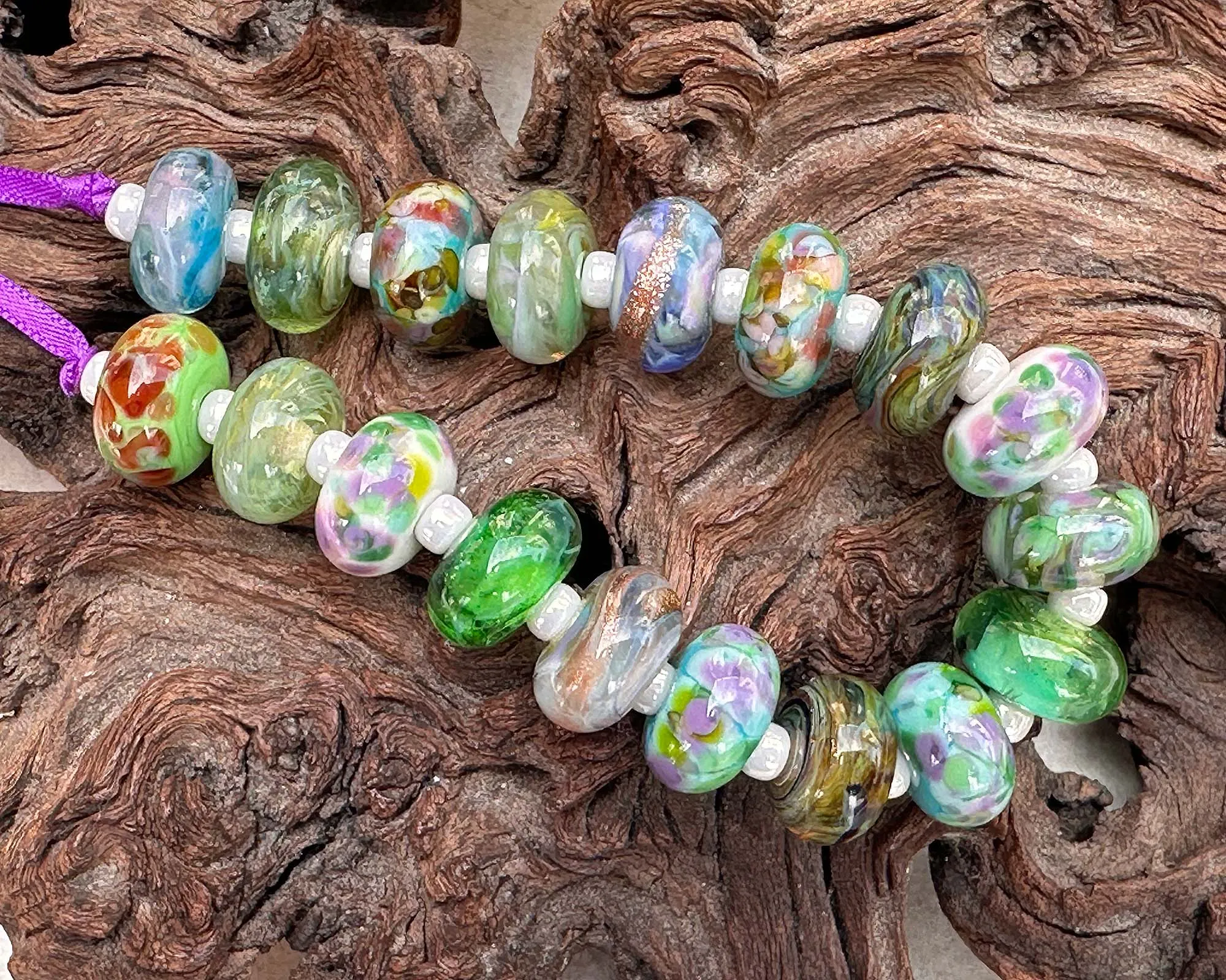 18 Green Orphan Mixed Lampwork Beads SRA