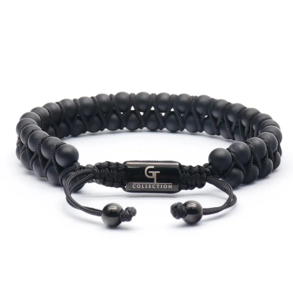 2 PIECE SET - BLACK ONYX Single Bead & Double Bead Bracelet