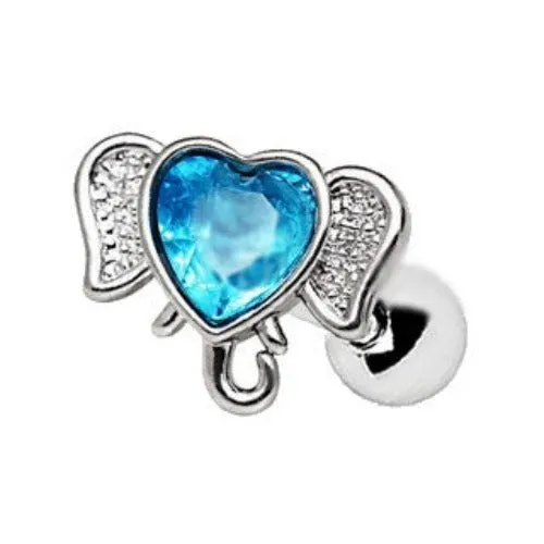 316L Stainless Steel Aqua Heart Elephant Cartilage Earring - Chic and Durable