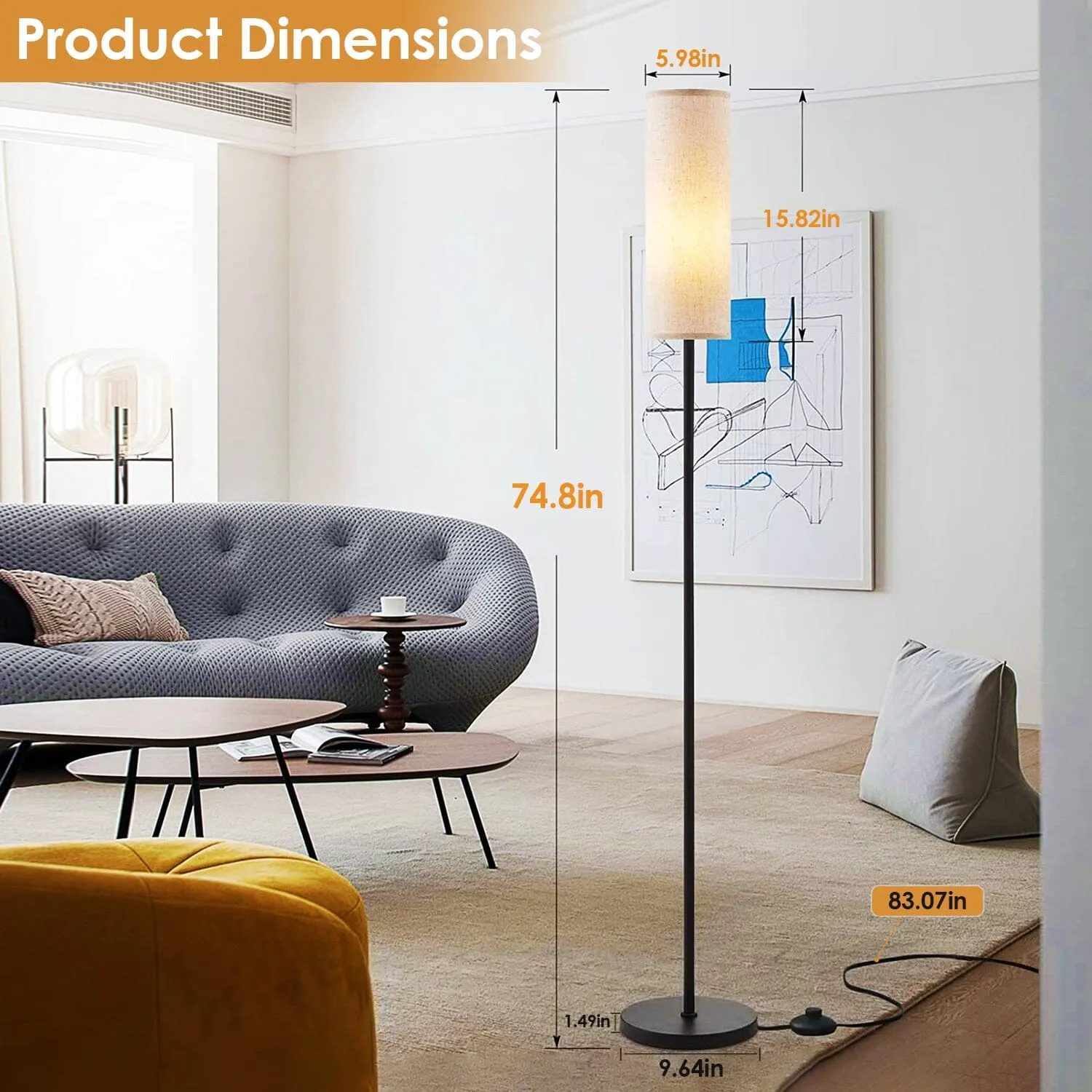 3200K Warm Yellow Light Modern Standing Lamp with Foot Switch 6W Bulb