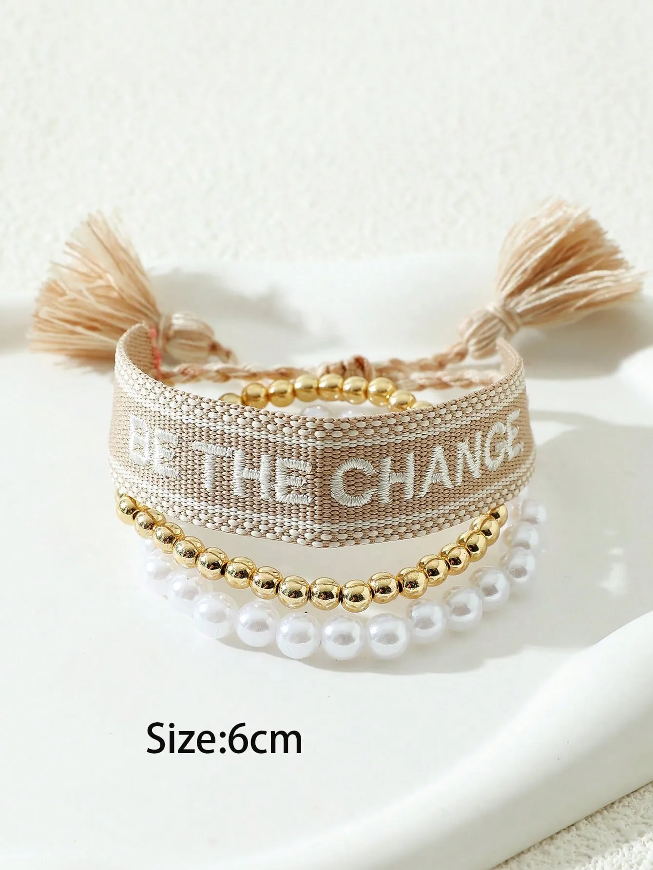 3pcs/set Be The Change Embroidered Tassel Decor Bracelet Women Bracelet