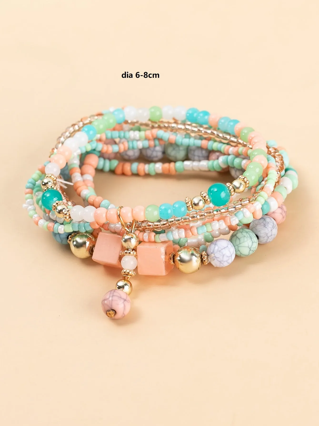 8pcs Blue Pink Beaded Bracelet Stackable Stretch Bracelets Creative Beads Design