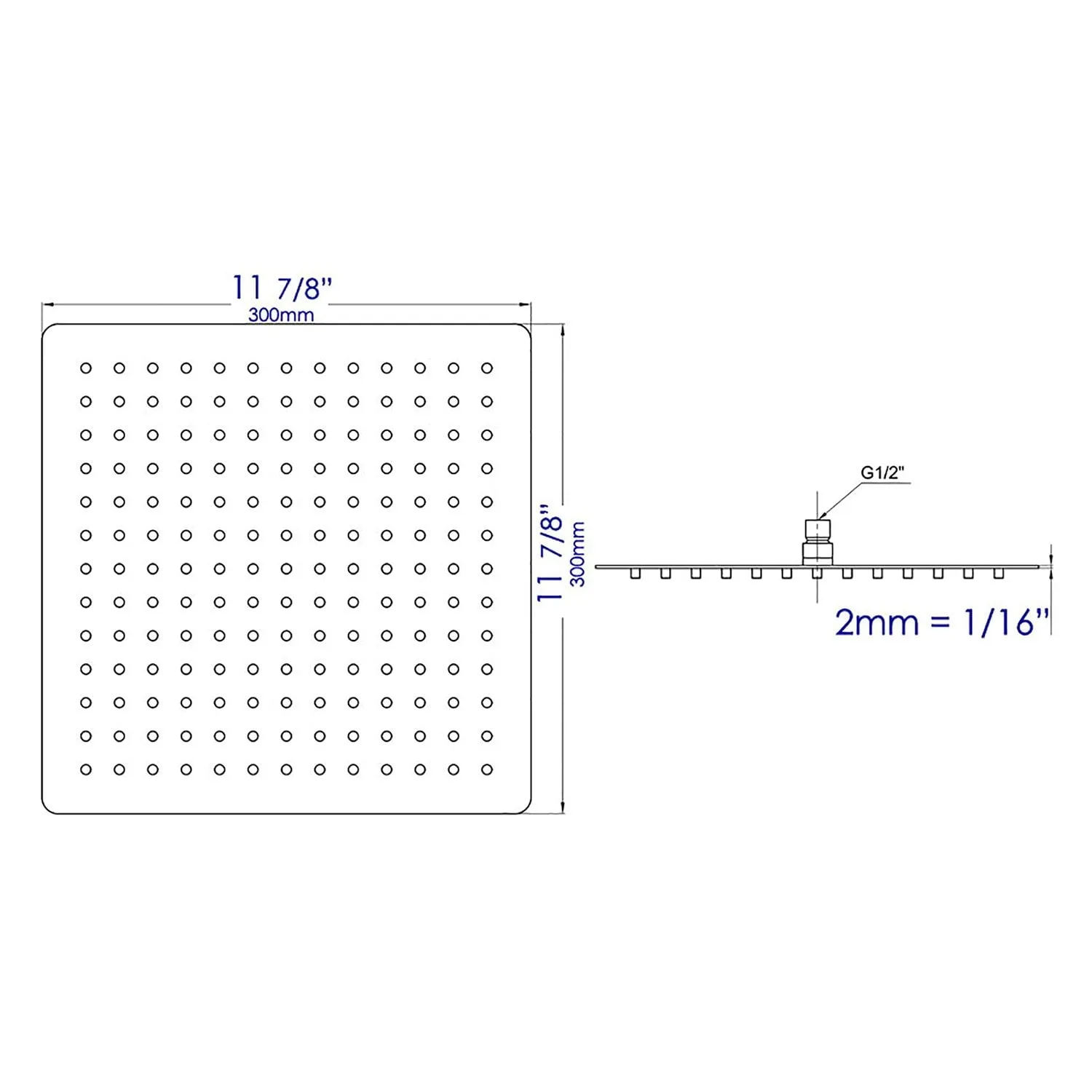 ALFI RAIN12S-PSS Polished Stainless Steel 12" Square Ultra Thin Rain Shower Head