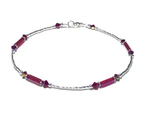 Anklet - Ankle Bracelet - Red - Sterling Silver