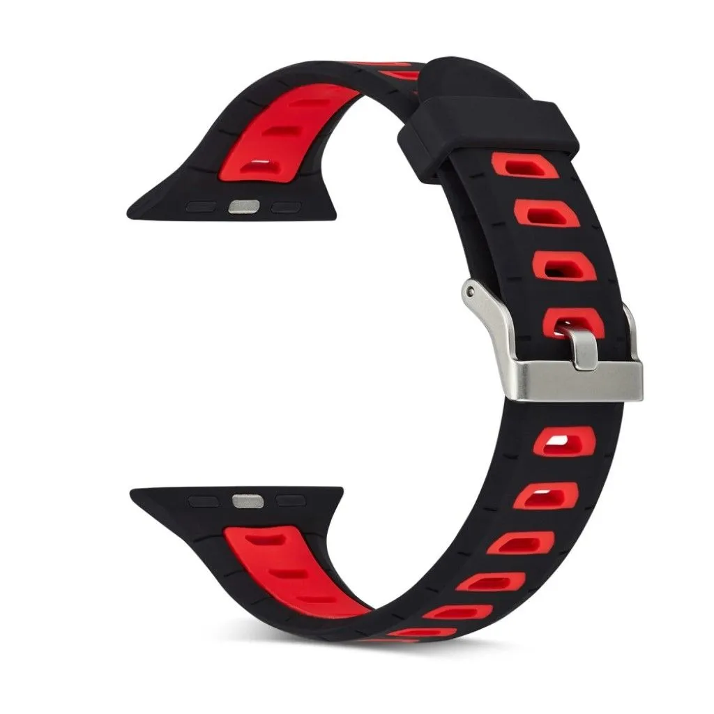 Apple Watch 42mm dual color metal buckle silicone watch strap - Black / Red