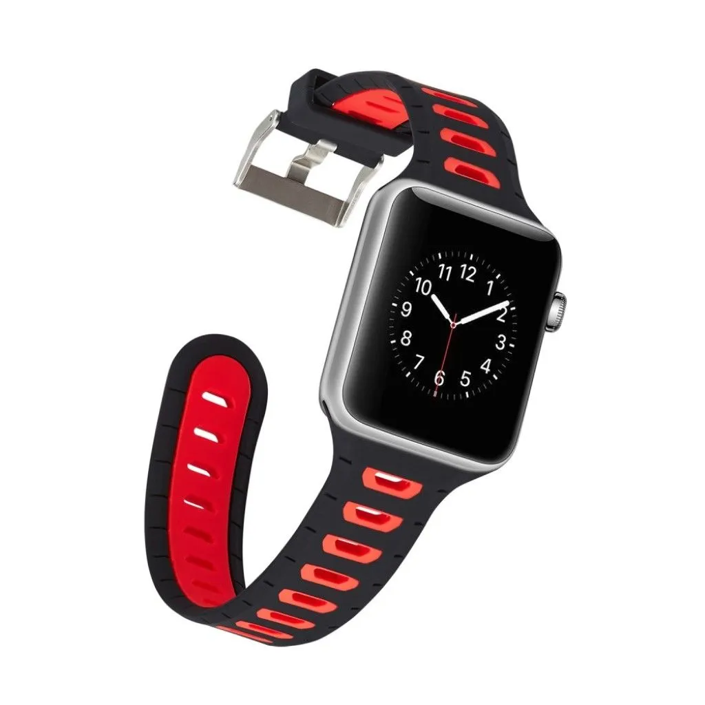 Apple Watch 42mm dual color metal buckle silicone watch strap - Black / Red