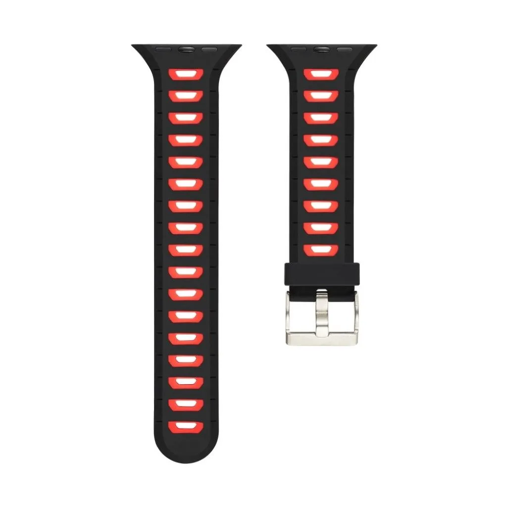 Apple Watch 42mm dual color metal buckle silicone watch strap - Black / Red