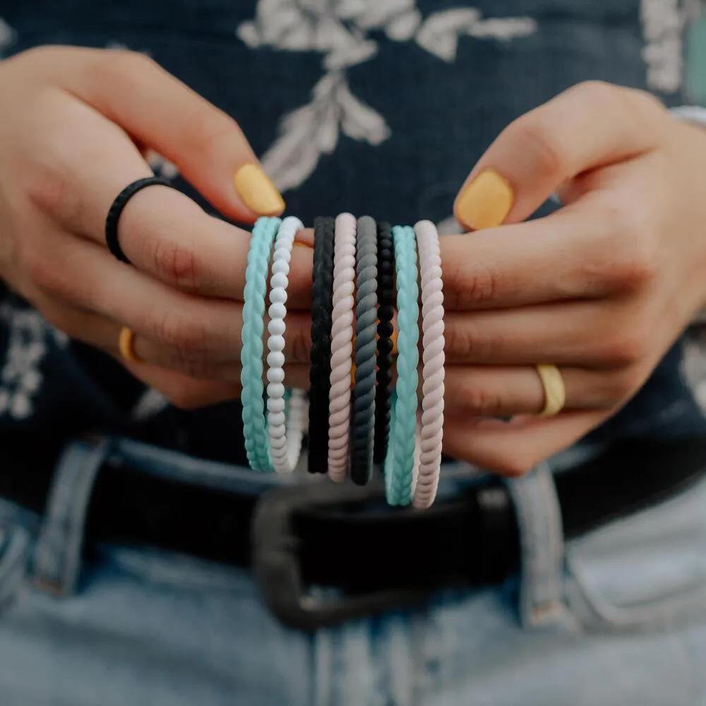 Beaded Stackable Silicone Bracelet - Obsidian