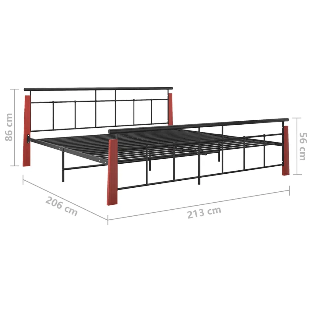 Bed Frame Metal and Solid Oak Wood 200x200 cm