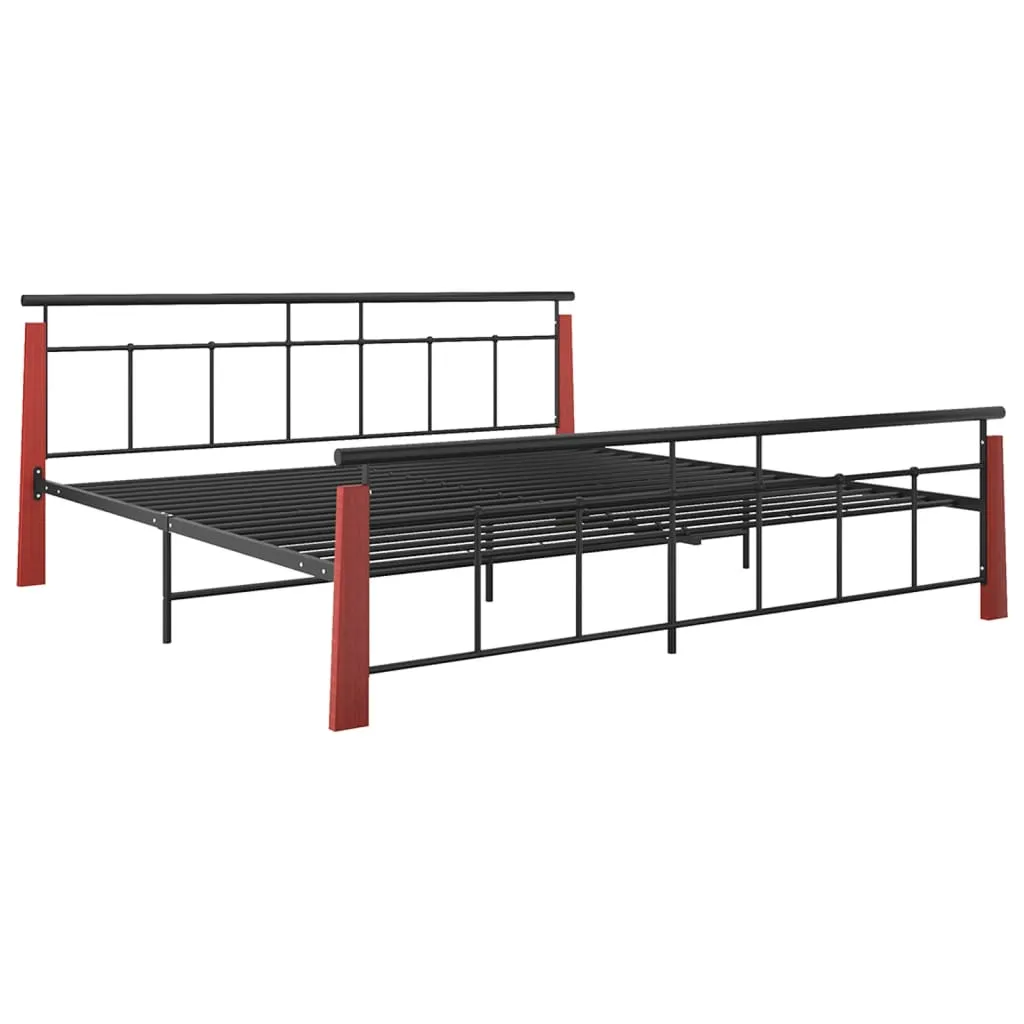 Bed Frame Metal and Solid Oak Wood 200x200 cm