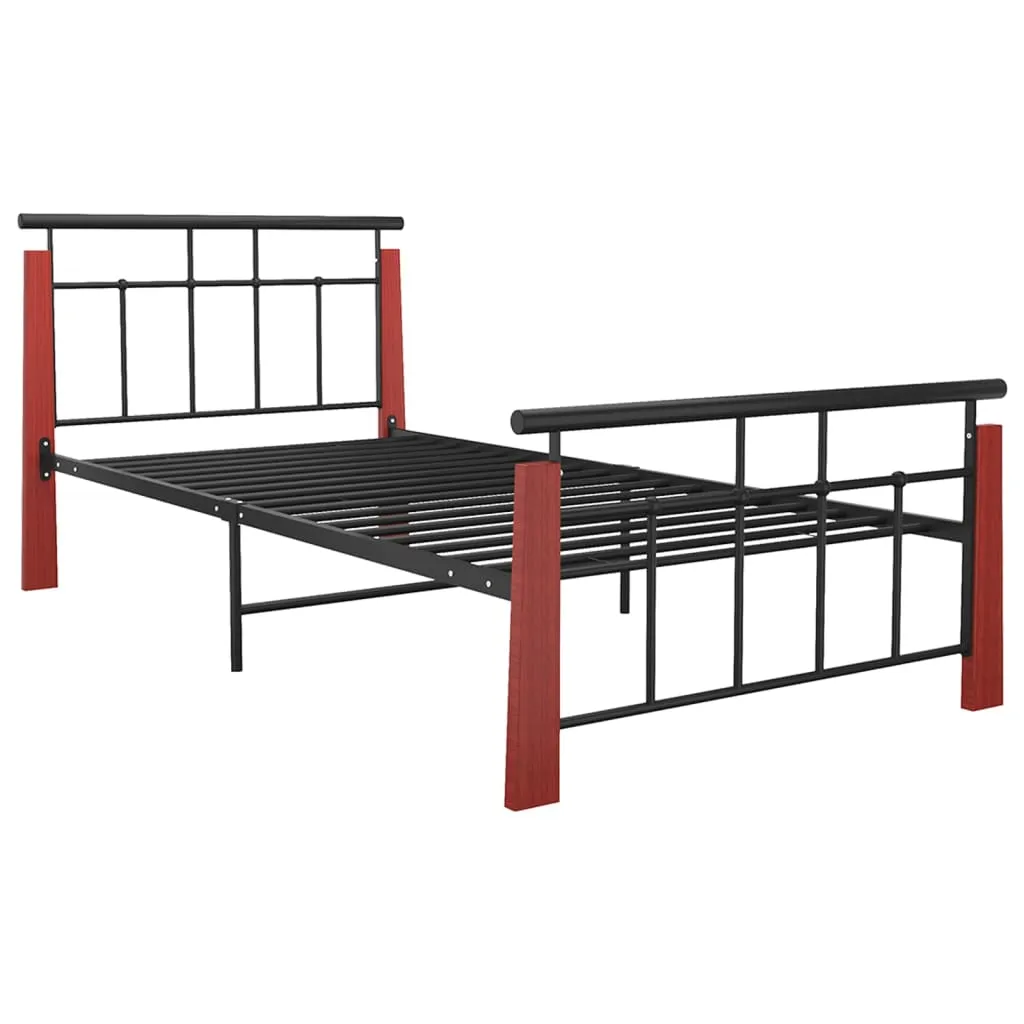 Bed Frame Metal and Solid Oak Wood 90x200 cm